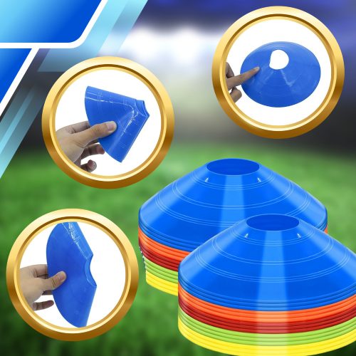 Rugalmas futball edzőbóják állvánnyal, 50 darabos, színes