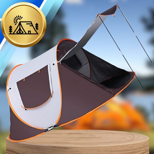 Gyorsan felállítható, két személyes kempingsátor, sötétbarna színben