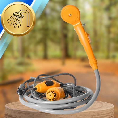 Hordozható kempingzuhany, 12 V-os autótöltővel működtetve