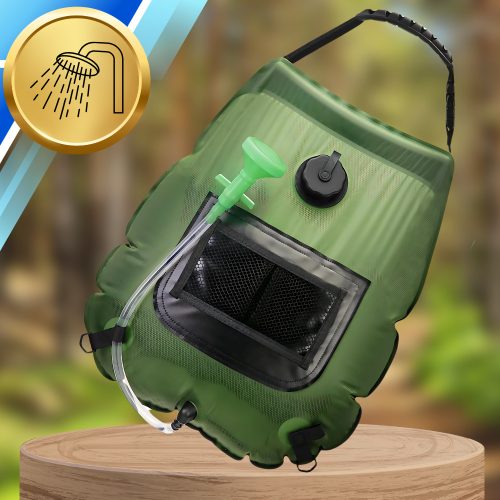 Napelemes kempingzuhany, 20 literes, hordozható víztartály, kempingezéshez