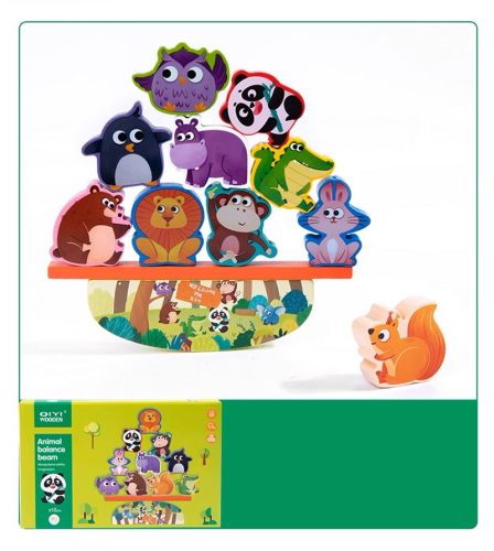 Oktató fakockák, egyensúlyozó állatkerti állatok, egyensúlyozó gerenda