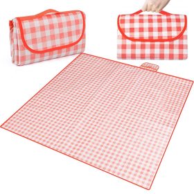   Piknik, strandtakaró, kempingszőnyeg, vízálló, hordozható, nagy, 2x2m, piros rács