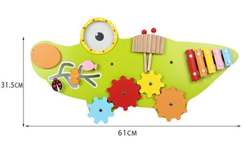 Oktató fajáték, manipulatív Montessori szenzoros aktivitást fejlesztő tábla, krokodil