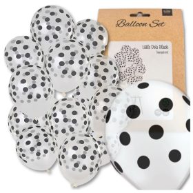 Nagy átlátszó lufik fekete pöttyökkel, 15 darab