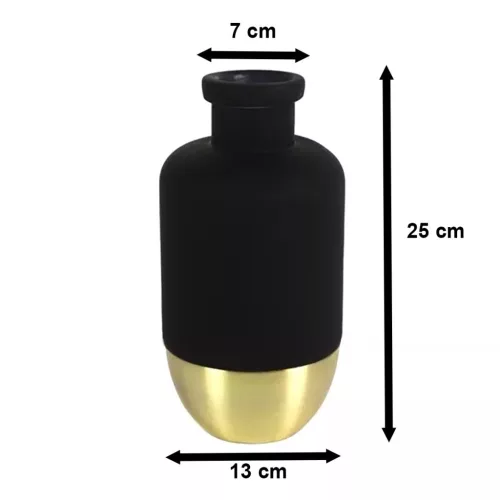 virágváza Matt sima fekete és arany 25 cm üvegfém 8718317838576