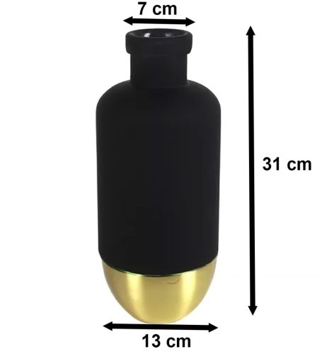 Virágváza, matt, fekete és arany, üveg - fém, 31 cm