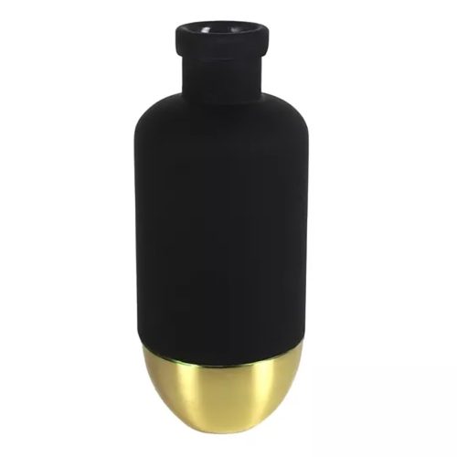 Virágváza, matt, fekete és arany, üveg - fém, 31 cm