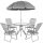 kerti bútorszett kerekasztal 4 szék és sötétszürke esernyő