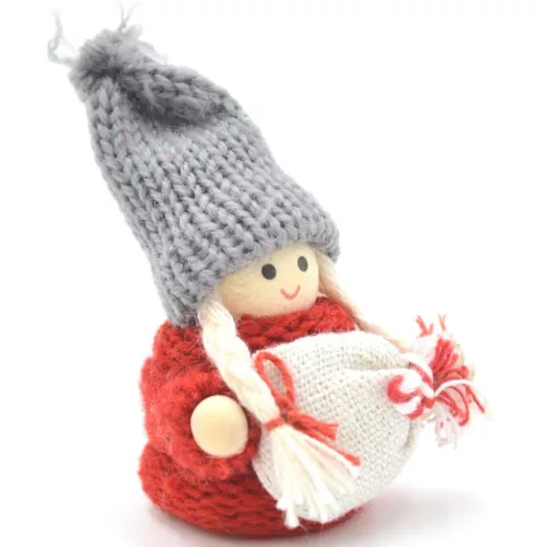 Dekoratív Baba Táskával Piros Lány 7,5 Cm