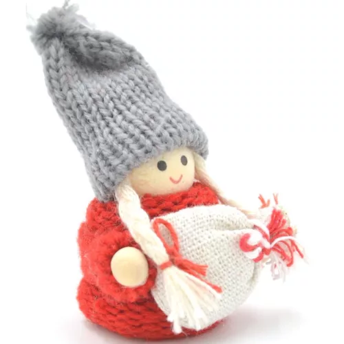Dekoratív Baba Táskával Piros Lány 7,5 Cm