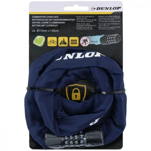 dunlop kerékpárzár, kombinációs lánc, 120cm hosszú - navy blue