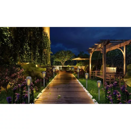 Napelemes Zseblámpa, Táncoló Lángokkal, 12 Led Smd 7,5X7,5X46,5Cm Szürke - 12 Db