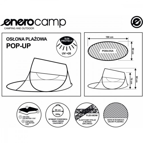 önkitermedő strand screen sátor 190x80x90/70cm blue enero camp