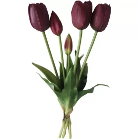   5 db lila tulipánból álló csokor 40 cm-es, mint élő tavaszi dísz