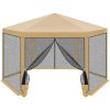 Hatszögű Kerti Pavilon 2X2X2X2,5M Szúnyoghálóval Bézs Színű