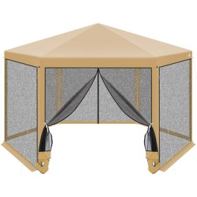   Hatszögű Kerti Pavilon 2X2X2X2,5M Szúnyoghálóval Bézs Színű
