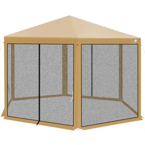 Hatszögű Kerti Pavilon 2X2X2X2,5M Szúnyoghálóval Bézs Színű
