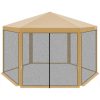 Hatszögű Kerti Pavilon 2X2X2X2,5M Szúnyoghálóval Bézs Színű