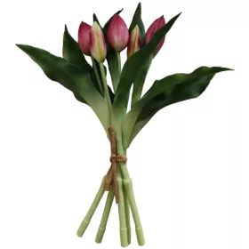   5 db lila tulipánból álló csokor, 28 cm-es, mint élő tavaszi dísz