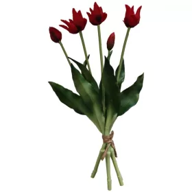   5 db nyitott vörös tulipáns csokor 40cm mint élő tavaszi dísz