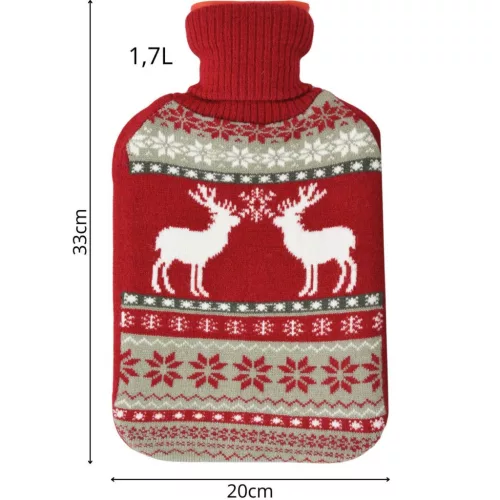 Gumi Forróvizes Palack Nordic Tetőben 1,75L Piros Rénszarvas Színű