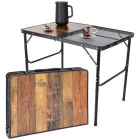   összehajtható kemping asztal 90x60x36-68cm acél hálós fa