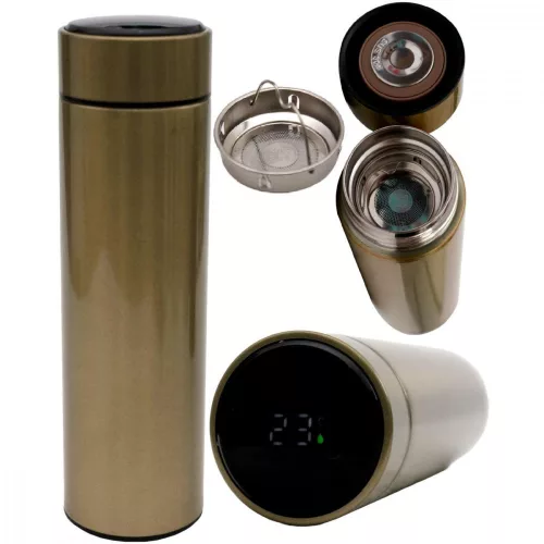 termosz turista bögre hőmérővel 450ml arany