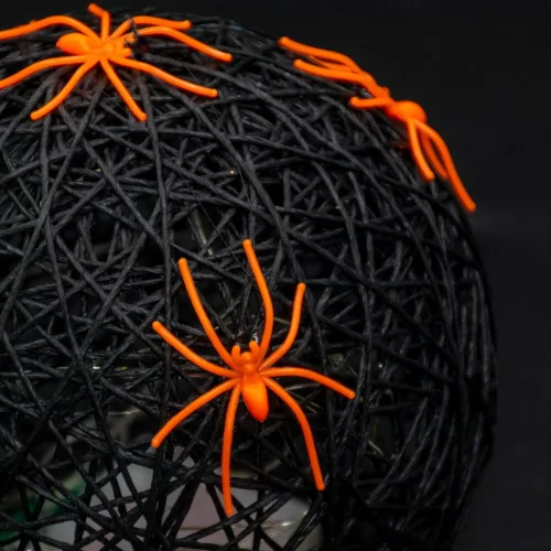 Dekoratív Led Gömblámpa Pókkal 15Cm Halloween Fekete