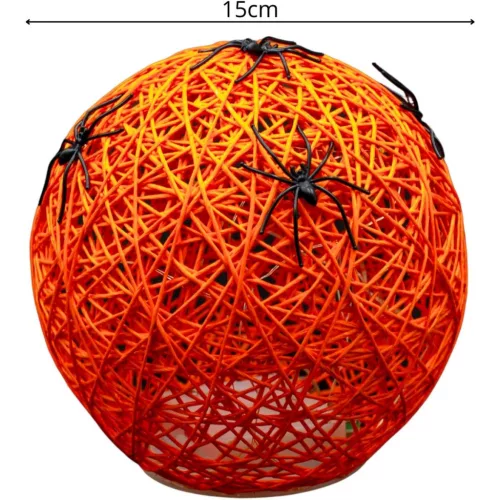 Dekoratív Led Gömblámpa Pókkal 15 Cm Halloween Narancs
