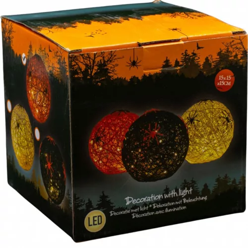 Dekoratív Led Gömblámpa Pókkal 15 Cm Halloween Narancs
