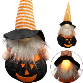 Dekoratív Tökfigura Fekete 25Cm Led Halloween