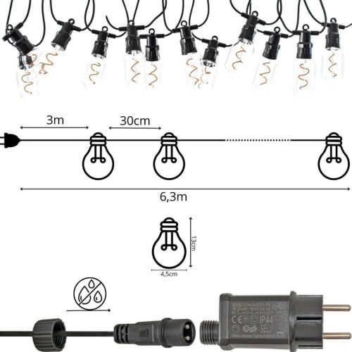 Kültéri Party Fény Fürdő 12 Spiral 12Led Izzó 6.3M 230V