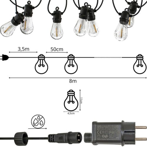 Kültéri Partifény Girland 10 Izzó 10Led 8M 230V