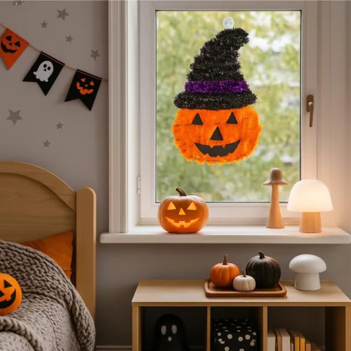 Dekoratív Tökfigura 35Cm Halloween Lila Csík