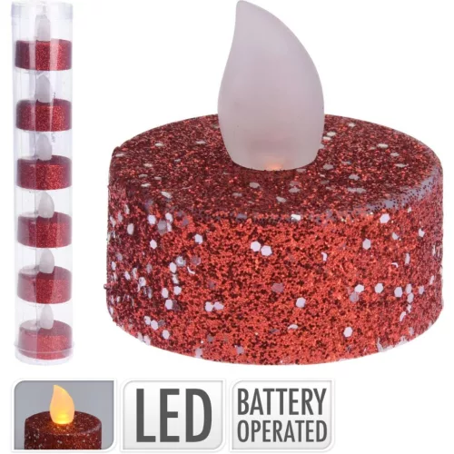 6 Db-Os Piros, Csillámos Led Mécseskészlet