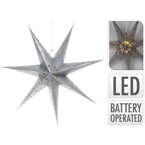 Dekoratív Papírcsillag Led Világítással 60Cm Ezüst