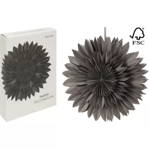 Dekoratív Függő Papír Csillag 3D 50Cm Szürke