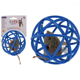Jucarie pentru pisici, minge cu soricel, 10.5 cm