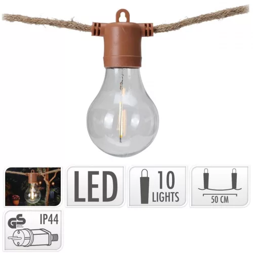 kerti lámpafüzér party light 10led/ 7,5m barna