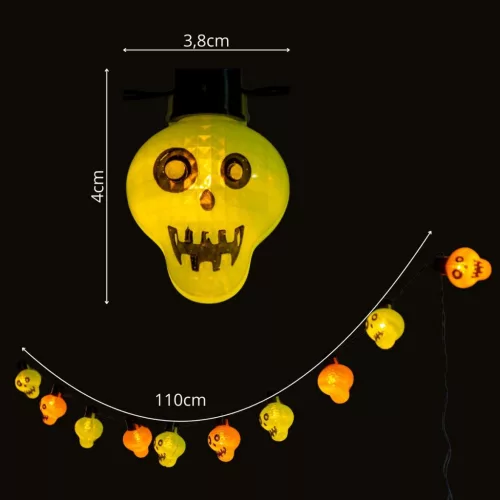 Halloween Koponyafüzér 10 Led
