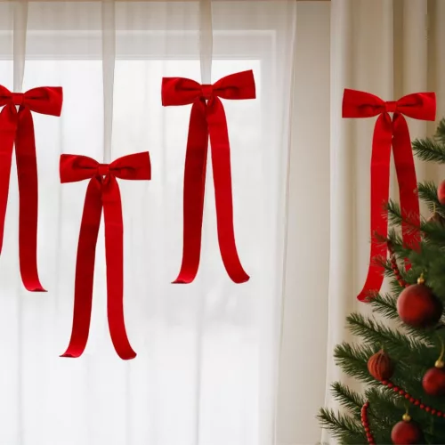 Piros Díszítő Masni 2X19X48Cm 4 Db Csillámból