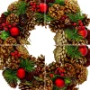 Díszkoszorú 34Cm Zöld Fenyőkkel És Csillámgolyókkal