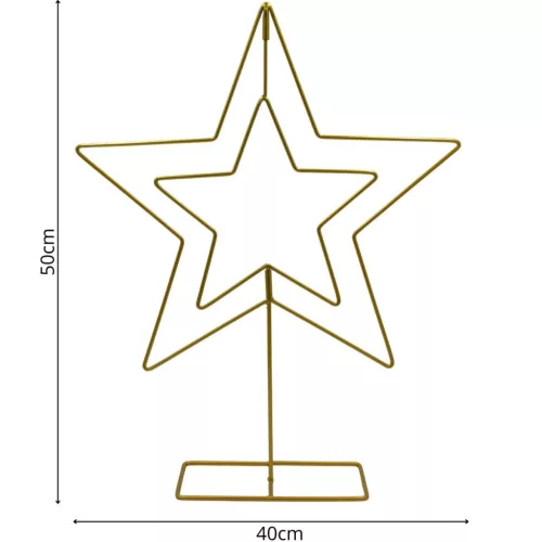 Dekoratív Csillag Fém Állvány 50Cm Arany Csillámmal