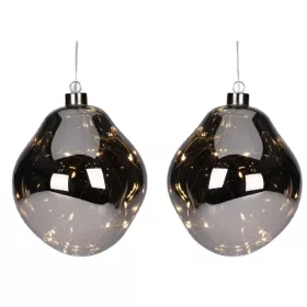  karácsonyfadísz Üveg Csepp Matrix Gömb 2 Db Led 12 Cm Antracit