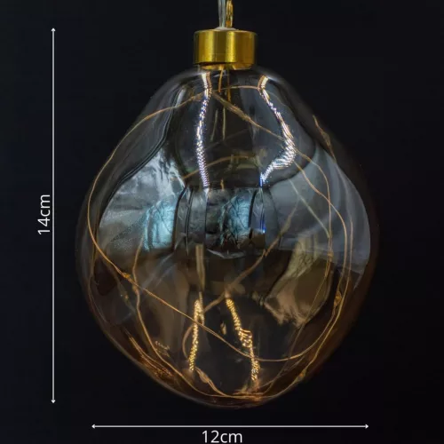 karácsonyfadísz Üveg Csepp Gömb Mátrix 2 Db Led 12 Cm Arany