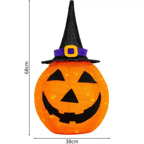 Dekoratív Tök Kalapos 68Cm Halloween 30Led
