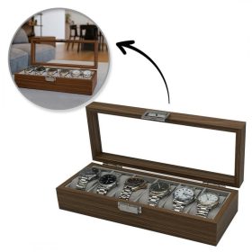   6 db-os óratartó doboz, tok, szervező üvegzárral 31x12x7,5cm PDMDF04