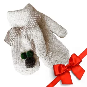 CUTE Kesztyűk pomponnal és masnival, szürke REK127