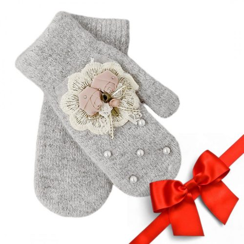 Aranyos virágok és gyöngyök szürke kesztyűk REK131