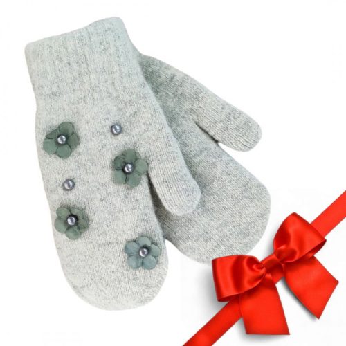 Aranyos virágos és gyöngyös kesztyűk szürke REK128